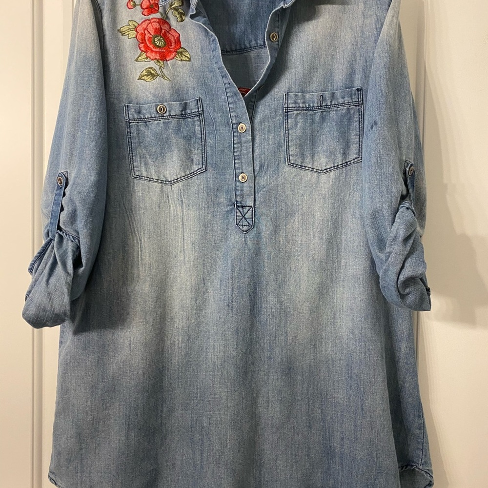 Blue Jean tunic with flower embroidery